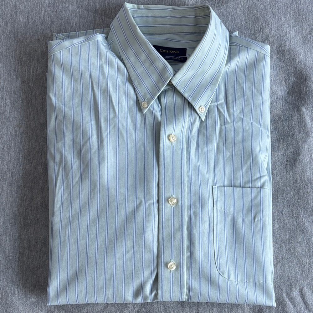 Club Room Men's Light Blue Striped Dress Shirt Size XL 17 34/35
